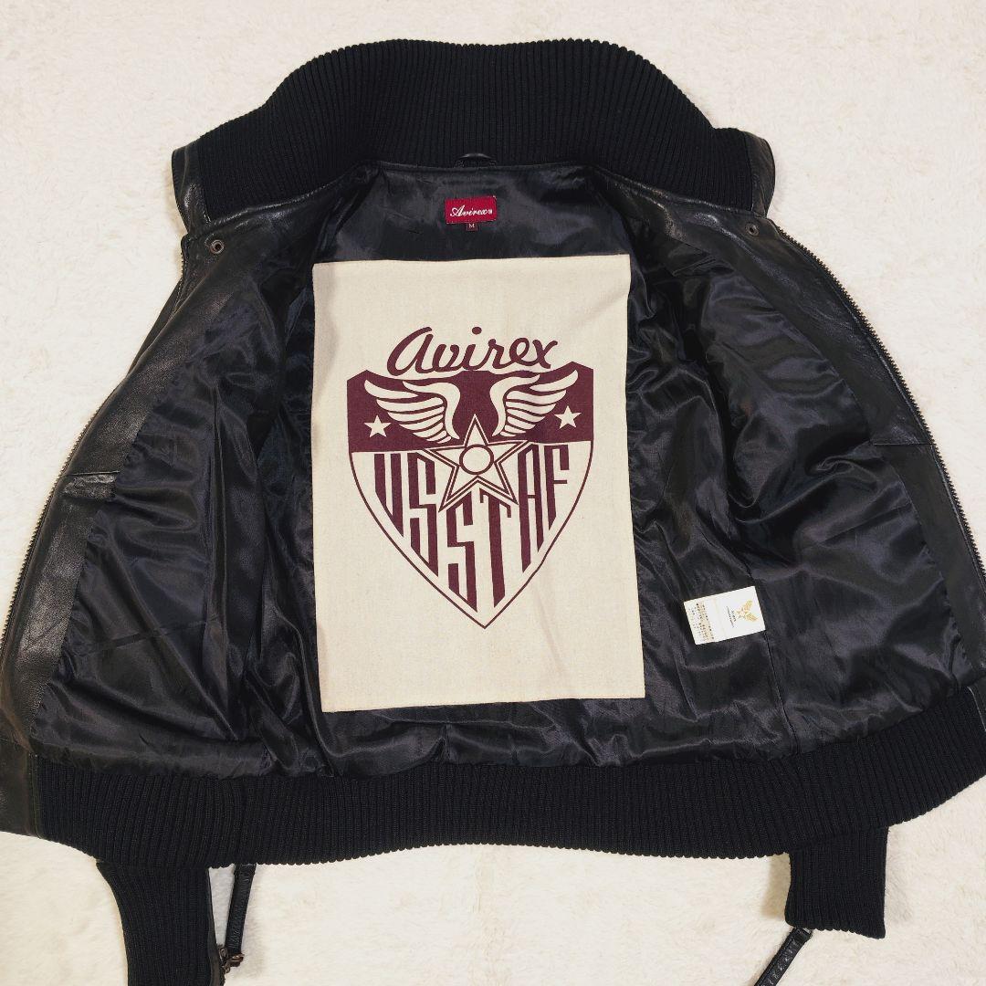 AVIREX 短丈 Y2K ラムレザー リブ ジャケット リブ袖 リブ裾 リブ襟