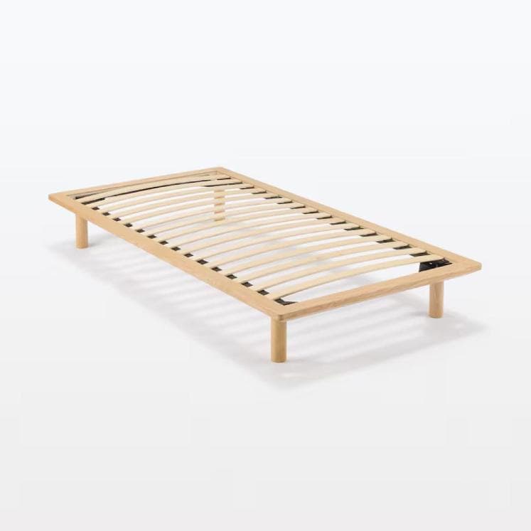 【美品】無印良品 シングルベッドフレーム オーク材 木製脚 帆布収納付き