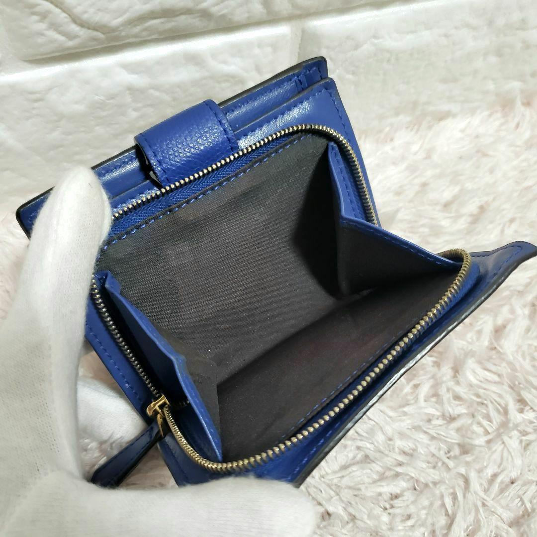 FENDI ズッカ 2つ折り 財布 エフイズ レザー フラップ エンボス ブルー