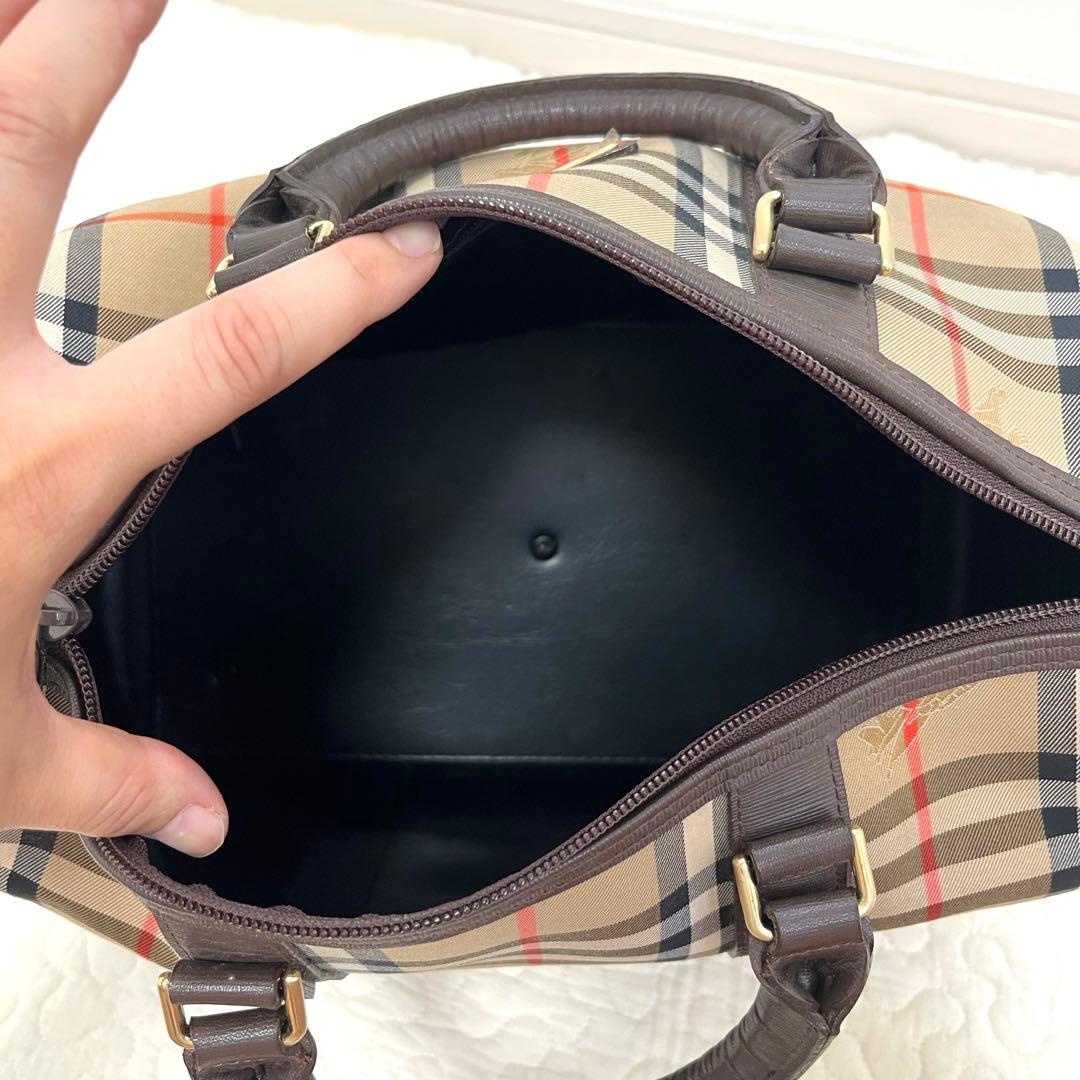 美品　Burberry バーバリー ミニボストンバッグ ノバチェック レザー