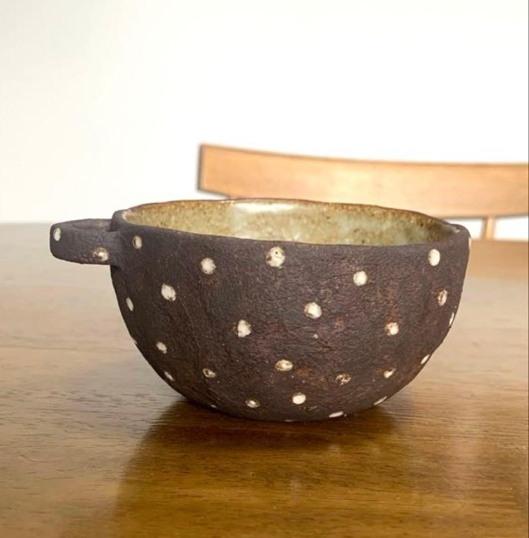 作家もの器★藤森ちかこ★ドット柄耳付きボウル★カフェオレボウルスープカップ