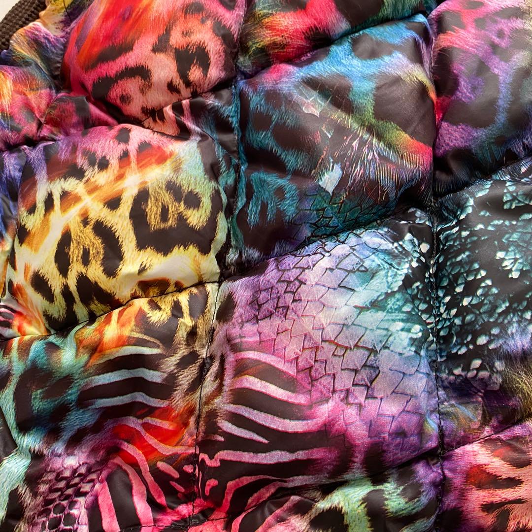 美品 伊太利屋 イタリヤ アニマル柄 ダウン ベスト 11 レインボー ヒョウ柄