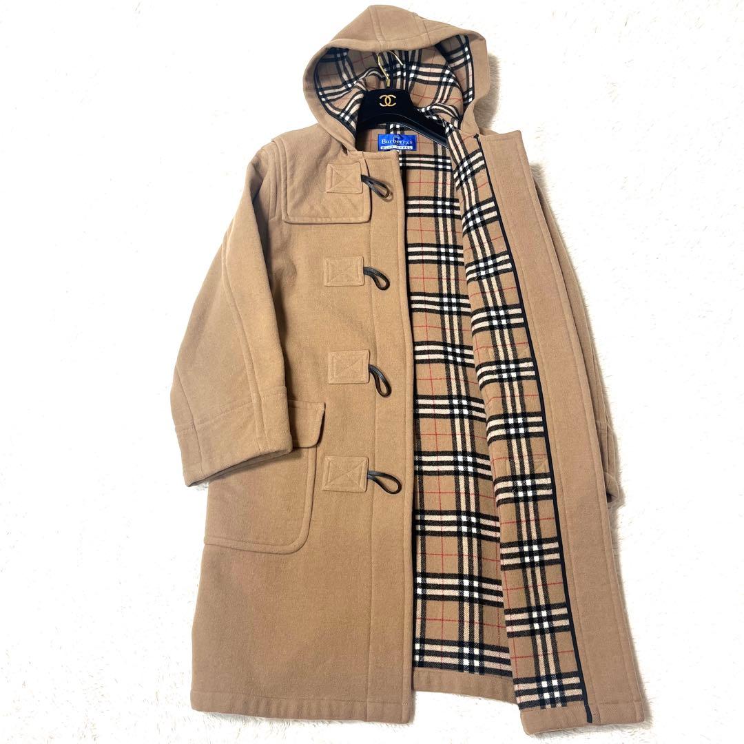 美品☆バーバリーブルーレーベルダッフルコートメガチェック大きいサイズキャメル