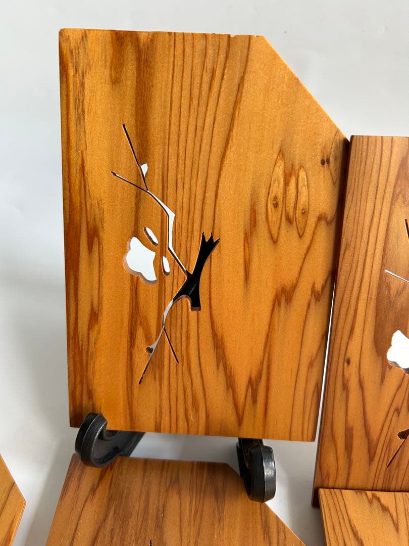 未使用　銘木 屋久杉 銘々皿 切り抜きデザイン 絵変わり　6枚セット