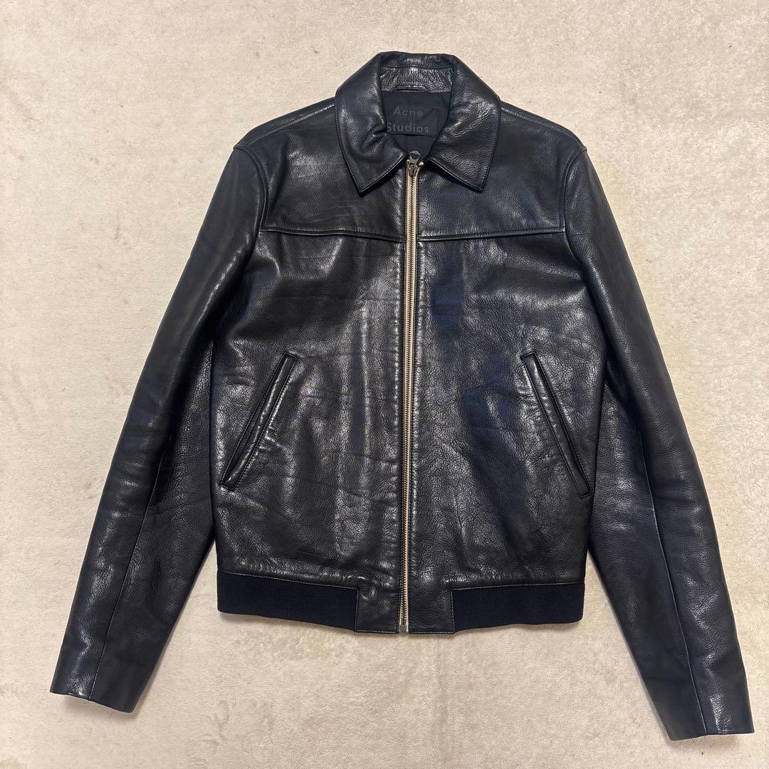 美品⭐️ACNE STUDIOUS カーフレザー　ジャケット　ブラック　リブ　46