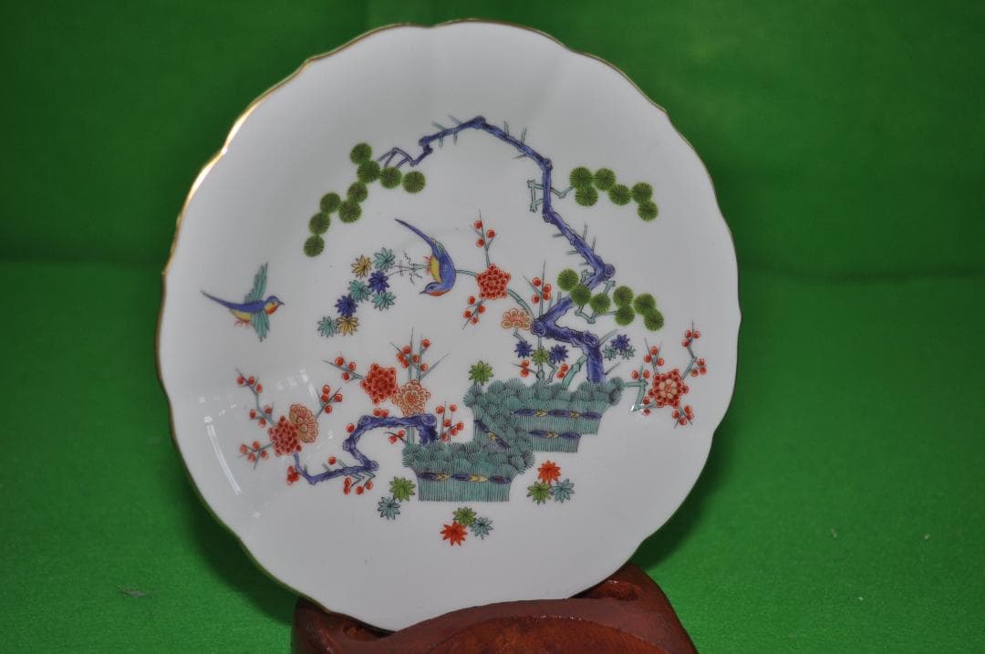 【マイセン】シノワズリ柿右衛門様式柴垣に松竹梅・鳥文スリーセット