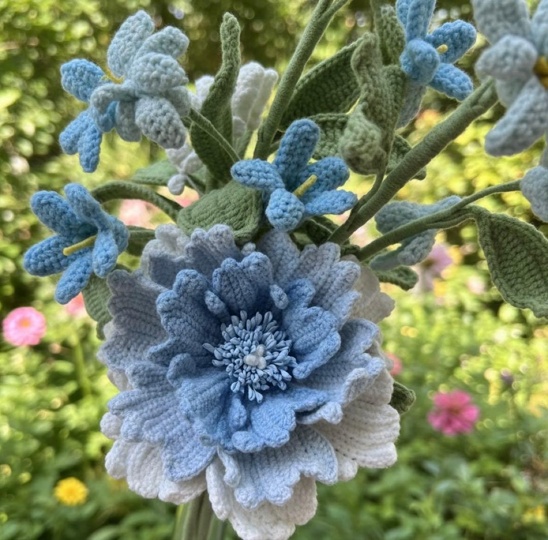 ❤️毛糸ハンドメイド♡豪華編みぐるみブーケ♡ソフトブルー4本