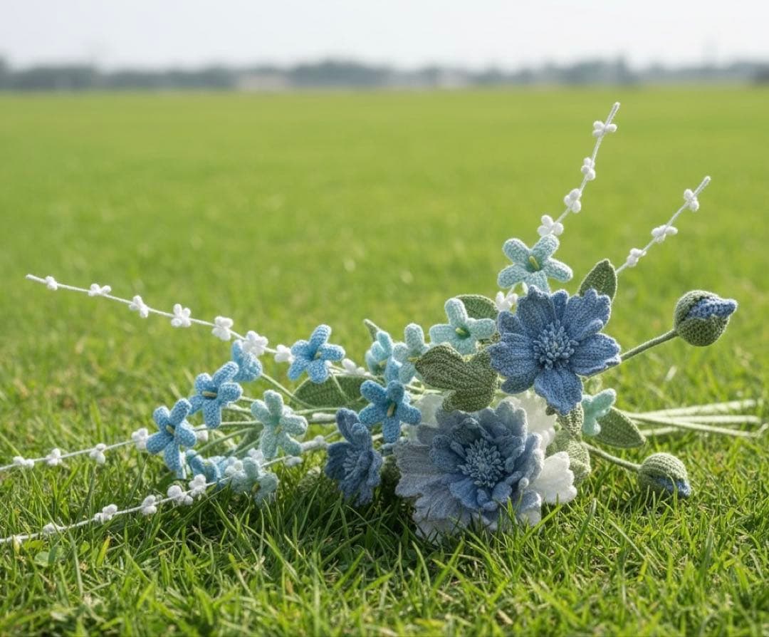 ❤️毛糸ハンドメイド♡豪華編みぐるみブーケ♡ソフトブルー4本