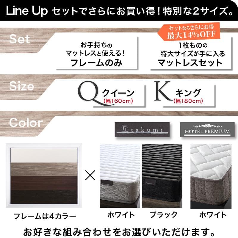 最安値！マットレスなし クイーンベッド 収納 コンセント 送料込み！2