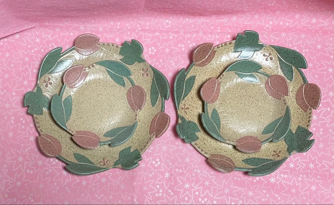 苔色工房　田中遼馬　大小各2枚　チューリップ　ミントグリーン・ピンク　新品未使用