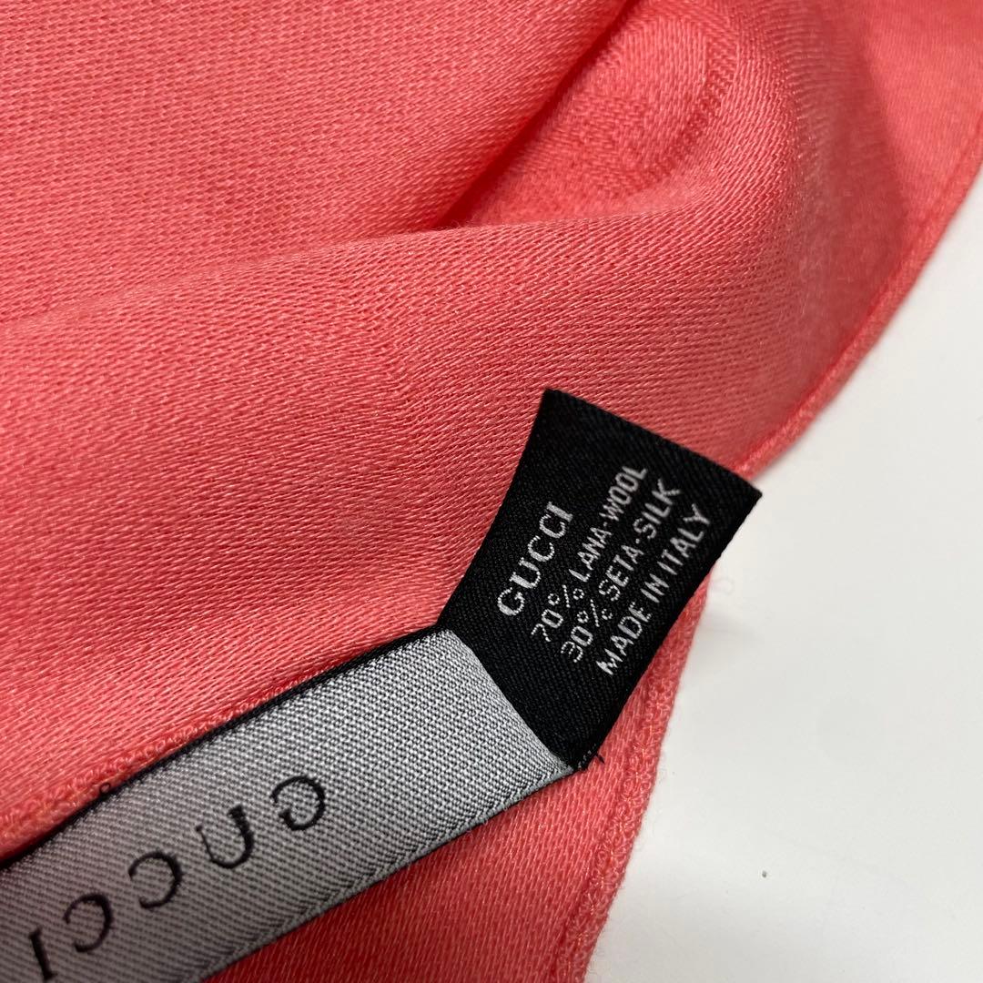 M*送様 GUCCI GG柄　コーラルピンク 大判ストール フリンジ付き