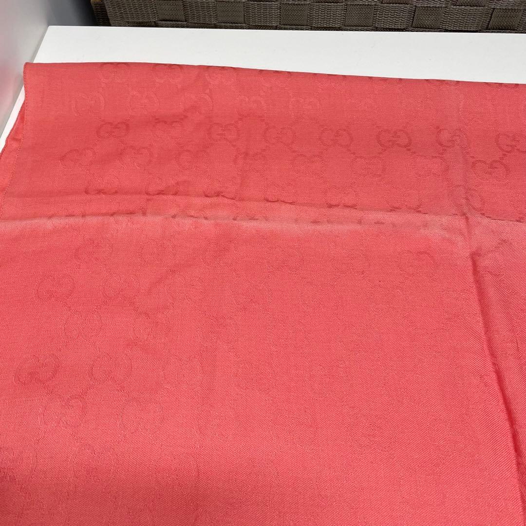 M*送様 GUCCI GG柄　コーラルピンク 大判ストール フリンジ付き
