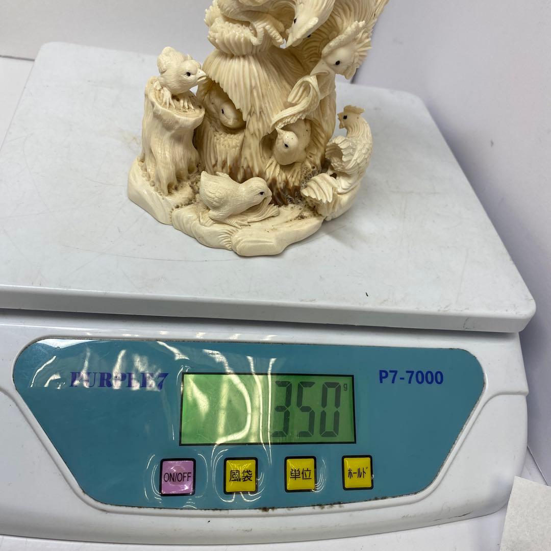 極上　和彫　鶏親子　置物大　350g トエチ　東さ8-0107☆2F