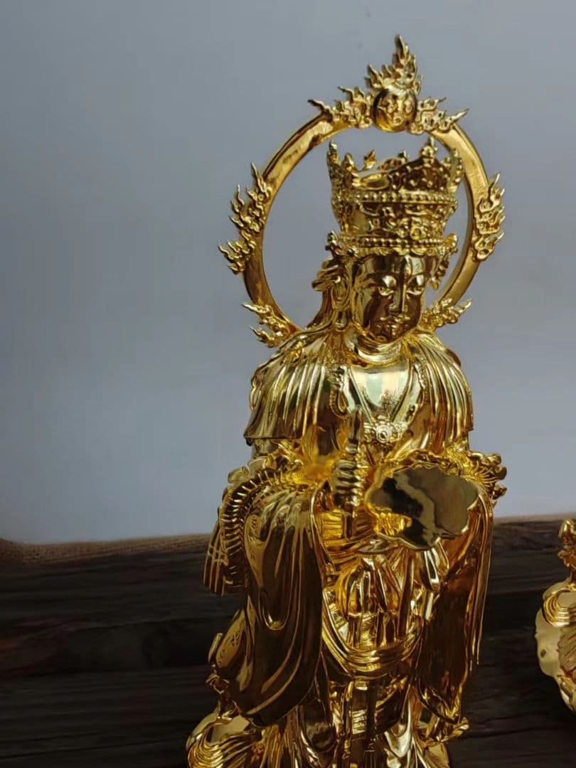 【修縁堂】高品質 仏像 メッキ 帝釈天 置物 木彫 仏様 可装蔵