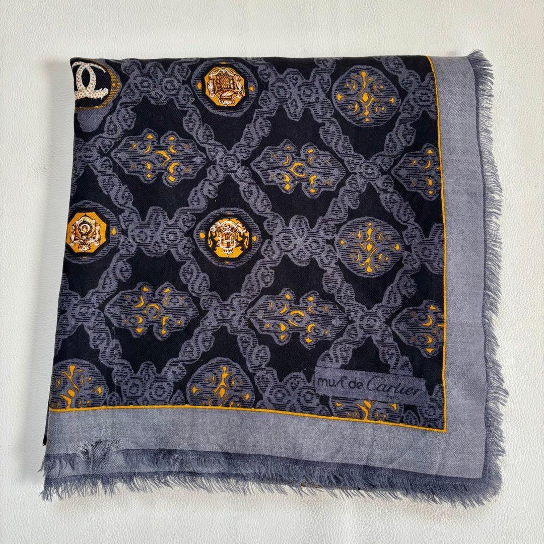 【カルティエ】マストライン パンテール 大判ストール ショール ウール シルク