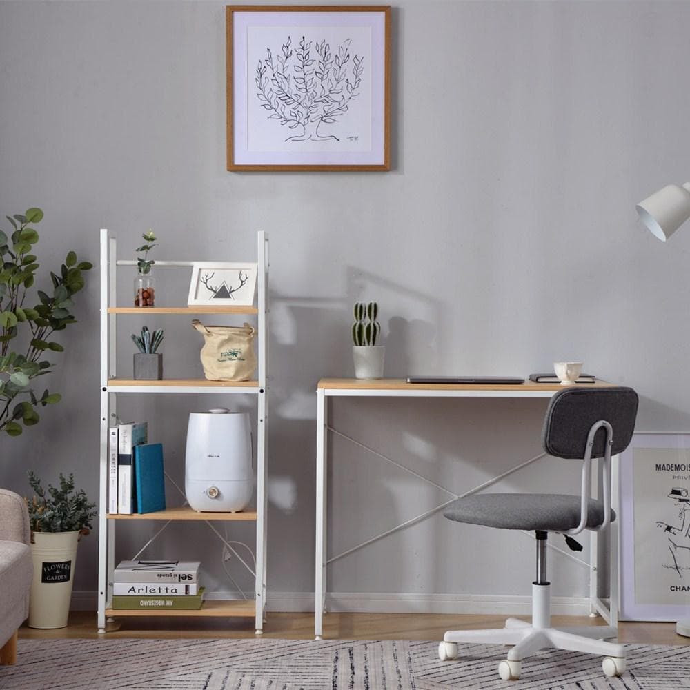 【ホワイト】パソコンデスク ラック付き デスク ワークデスク 木製 学習デスク