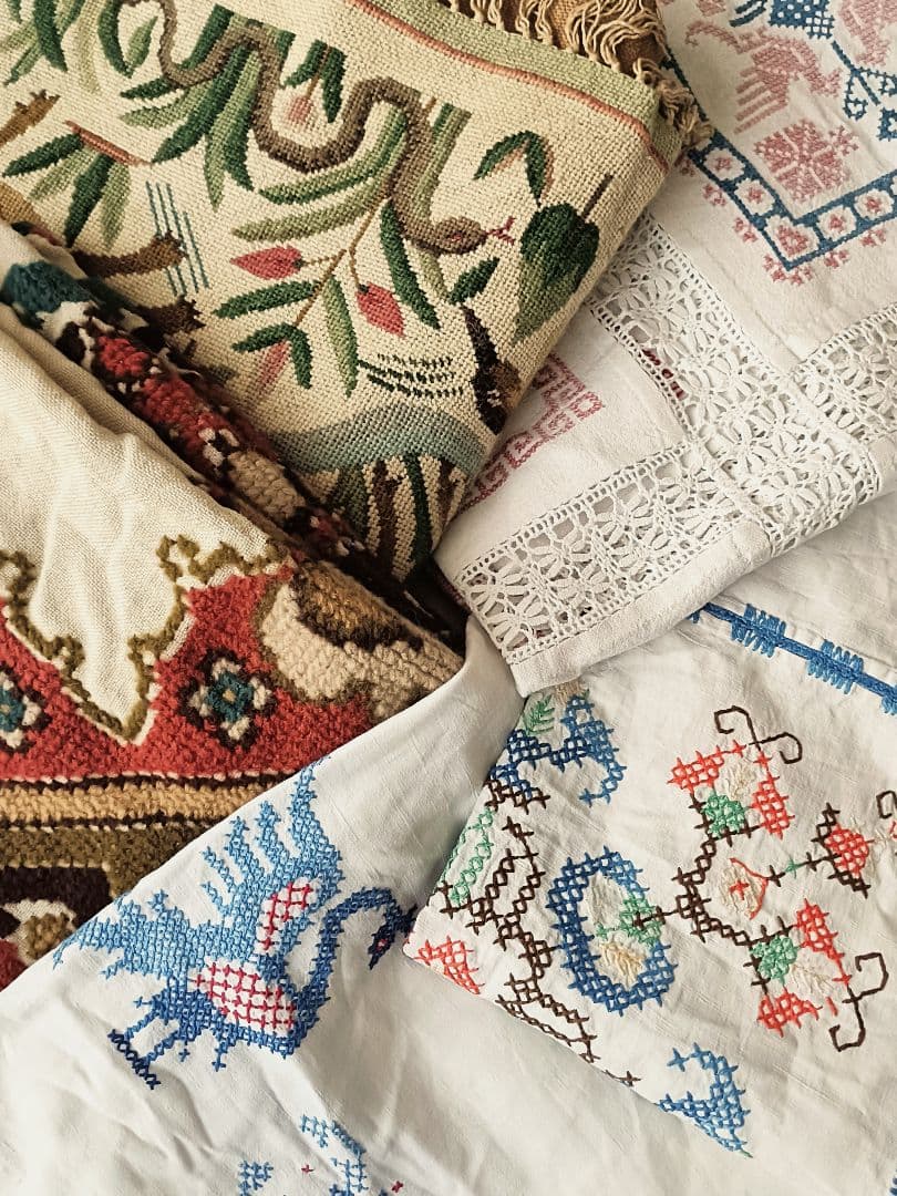 アンティークリネン 動物 アニマル ラグ タペストリー ゴブラン インテリア