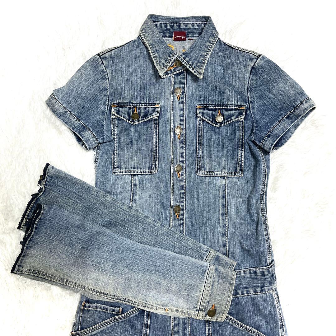 美品 AVIREX 2way デニム オールインワン ブルー つなぎ