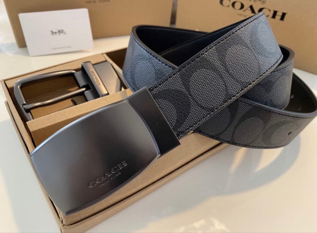 COACHリバーシブル シグネチャーバックル 回転式ワークメンズ ビジネスベルト