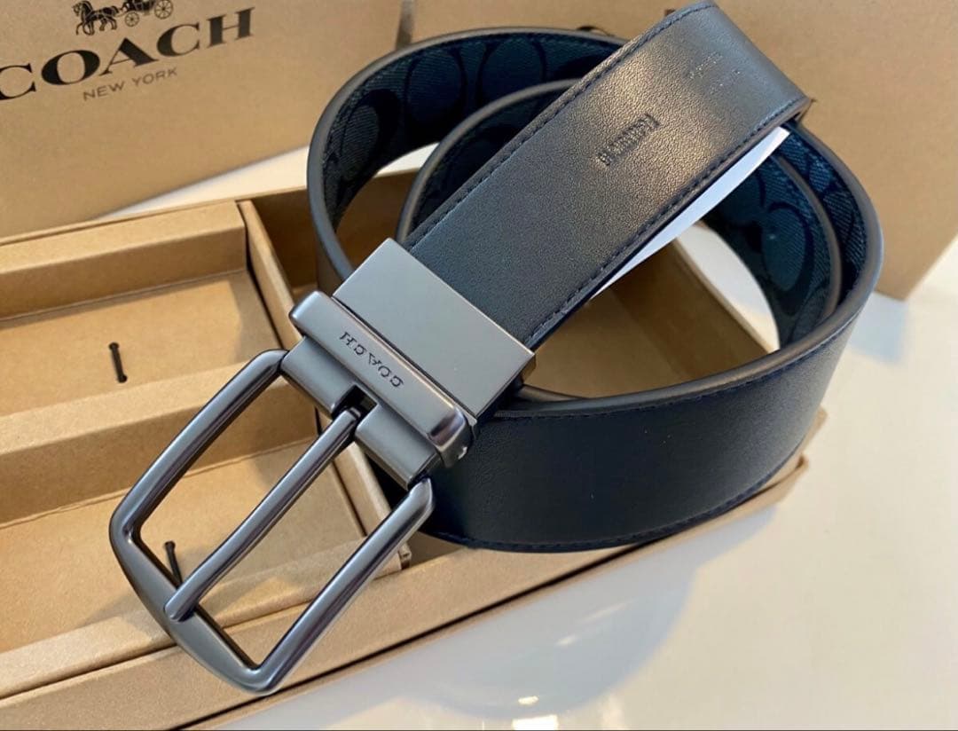 COACHリバーシブル シグネチャーバックル 回転式ワークメンズ ビジネスベルト