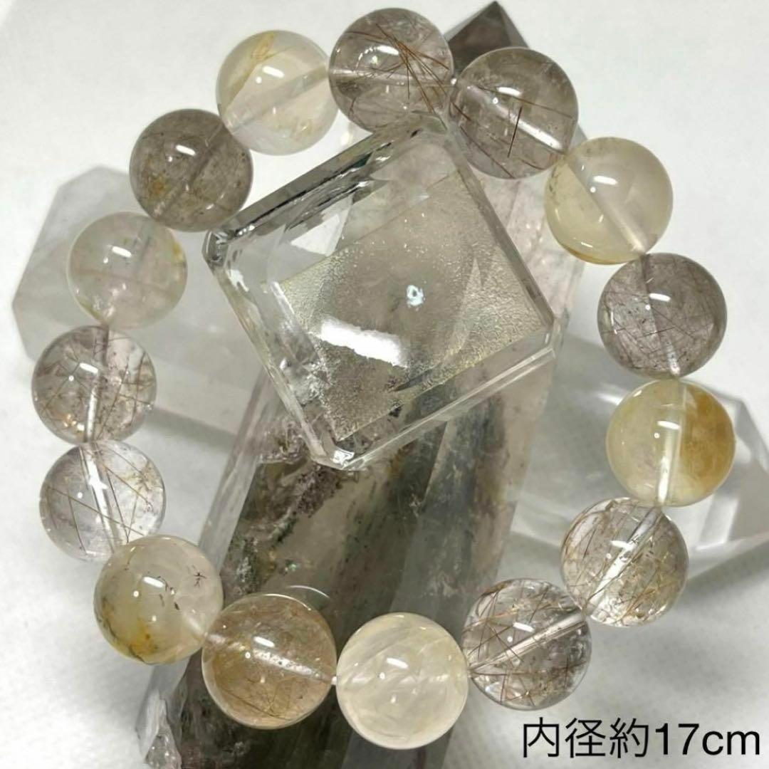 ルチルクオーツ　ライモナイト　パワーストーンブレスレット　内径約17cm