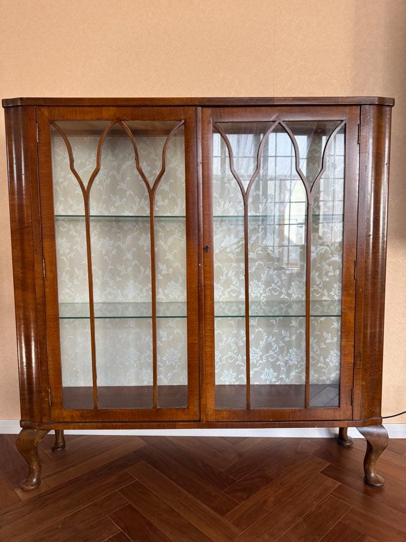 アンティーク、クラシック木製ガラスキャビネット