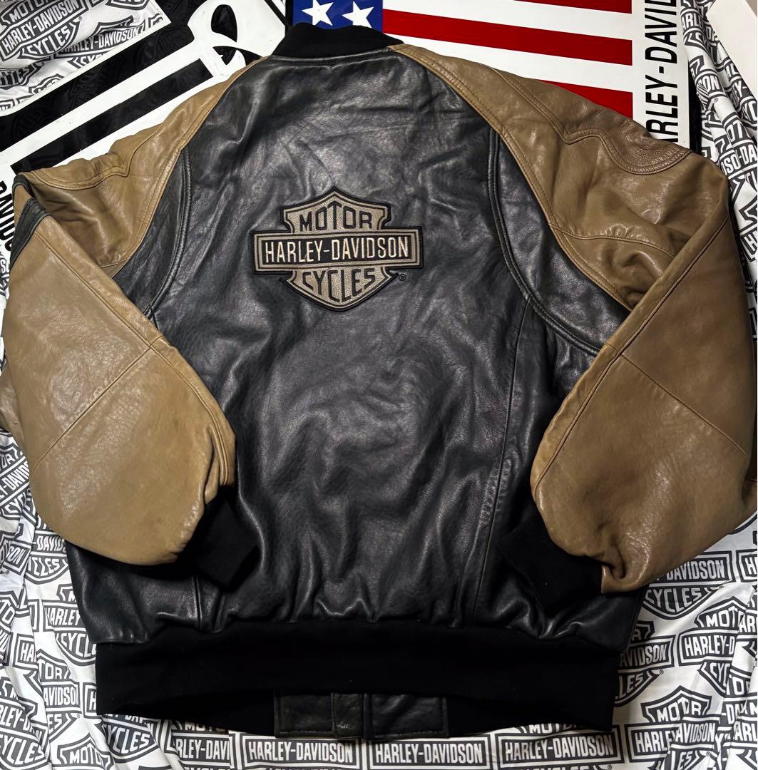 ハーレーダビッドソン 前後革刺繍ロゴ⭐️レアなラム本革製ジャケット脱着ボアライナー