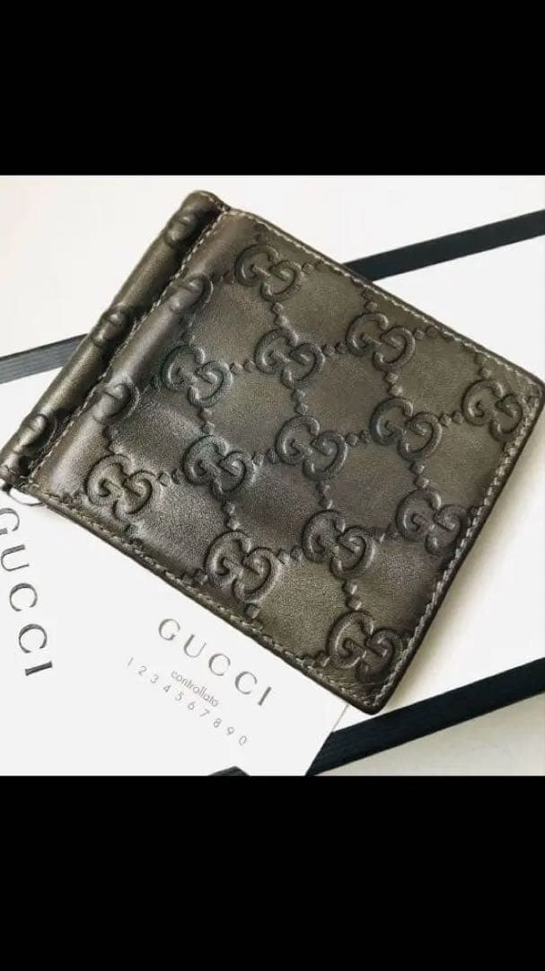 ☆*☆様 GUCCI シマ マネークリップ 二つ折り ブラウンレザー