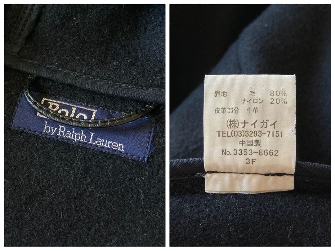 ラルフローレン ウール メルトン ミドル丈 ダッフルコート 黒 ブラック