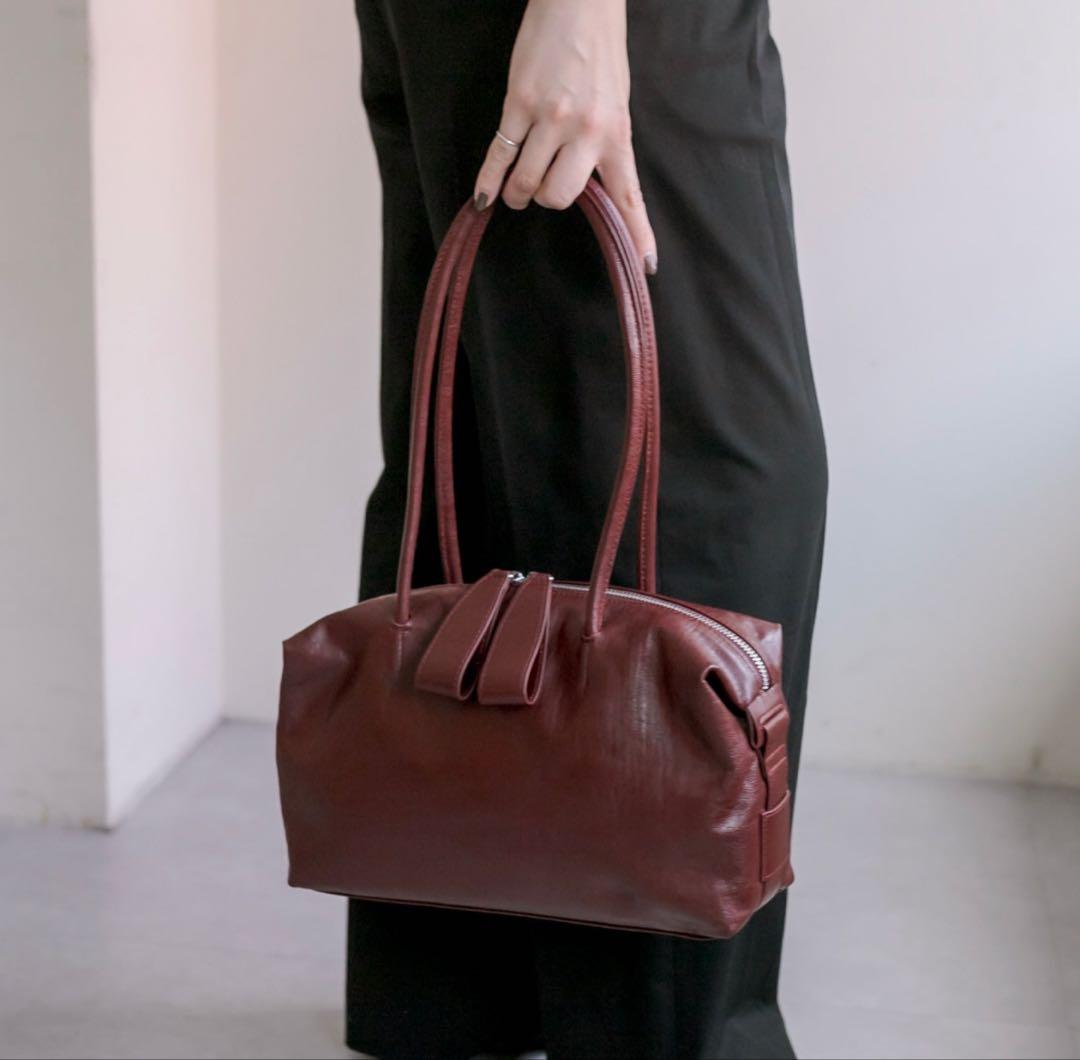 新品 イア パピヨネ ロングハンドルボストンバッグ ボルドー