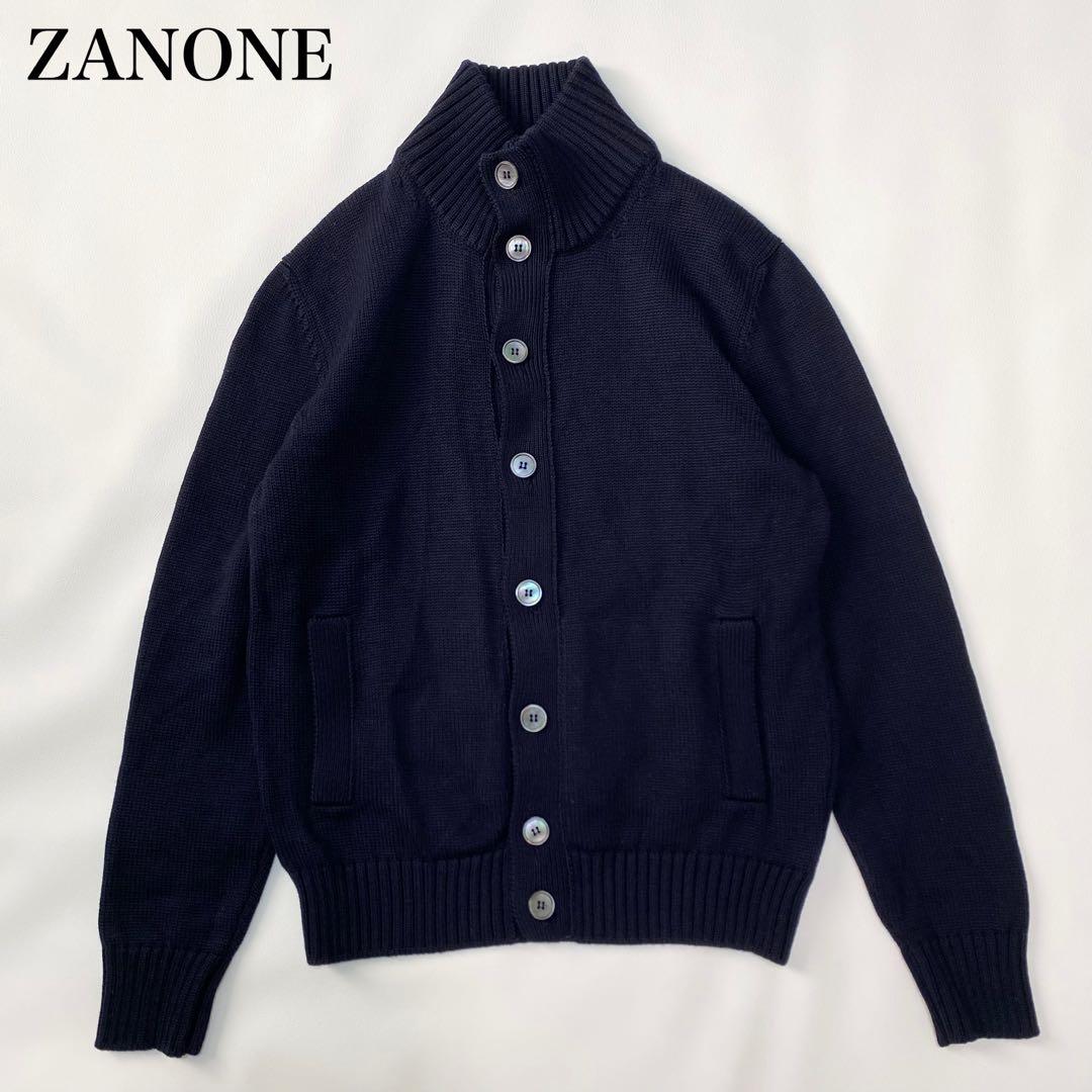 美品✨　ZANONE スタンドカラーカーディガン　イタリア製　ネイビー　48