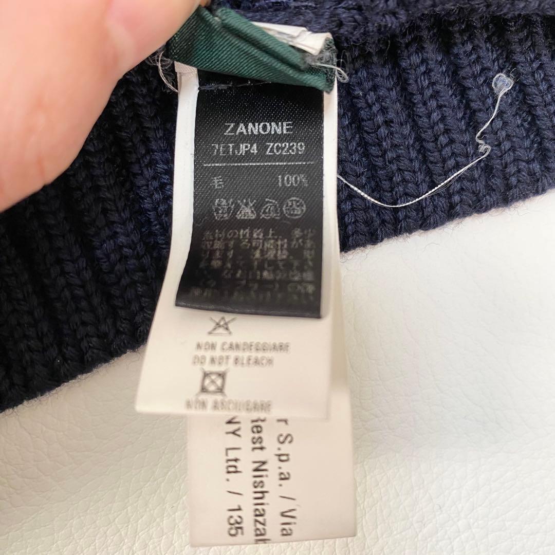 美品✨　ZANONE スタンドカラーカーディガン　イタリア製　ネイビー　48