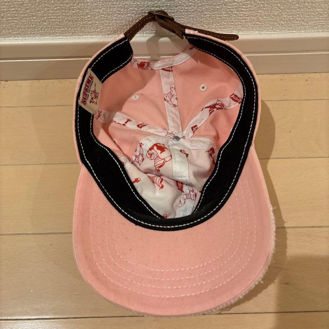 SUPREME ピンク 刺繍ロゴ キャップ