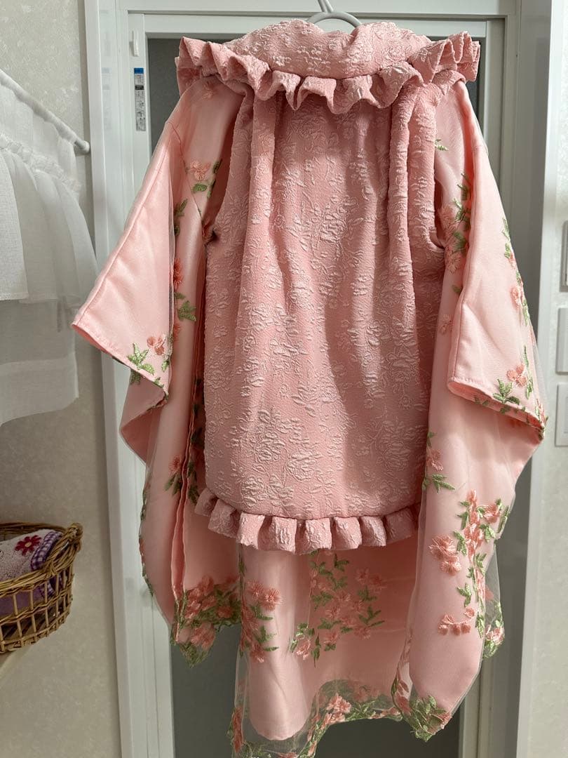 キャサリンコテージ/753/フラワーレース着物ワンピ+被布セット/100cm