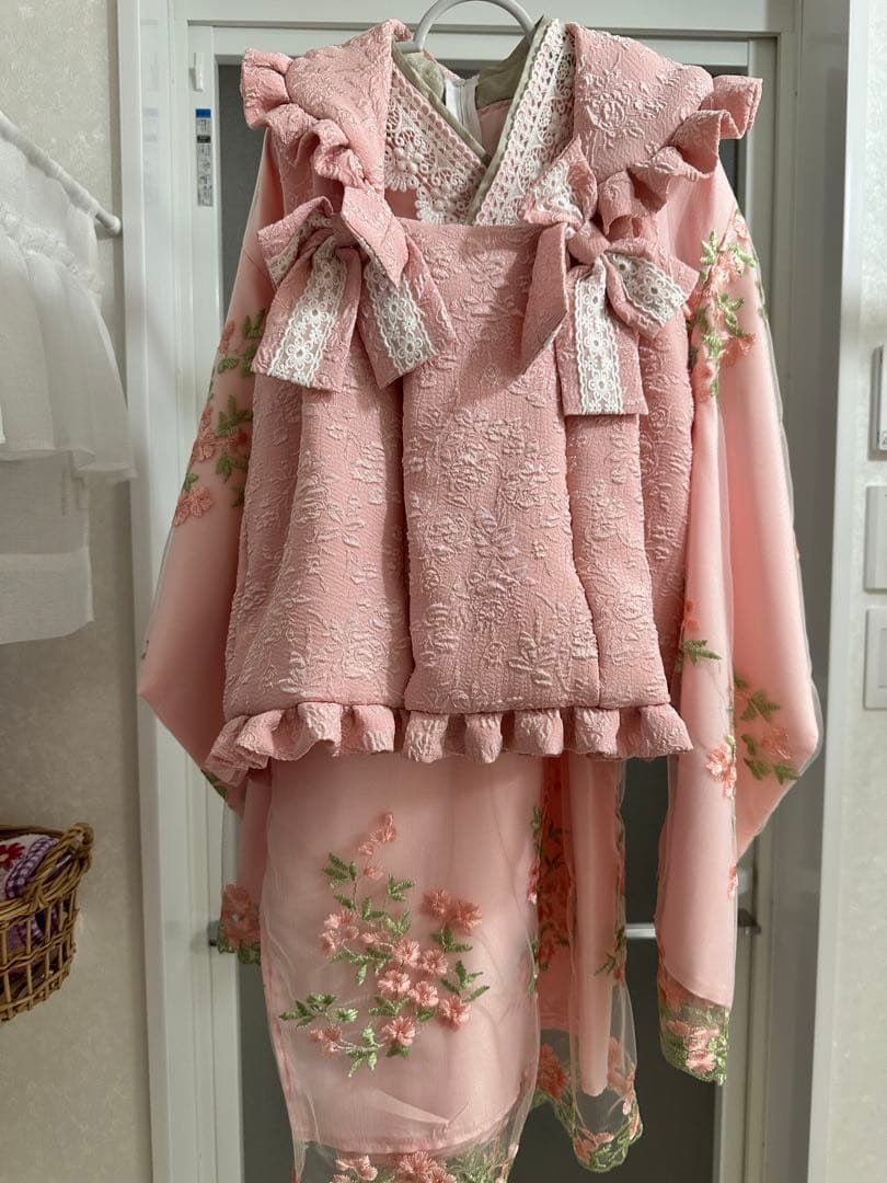 キャサリンコテージ/753/フラワーレース着物ワンピ+被布セット/100cm