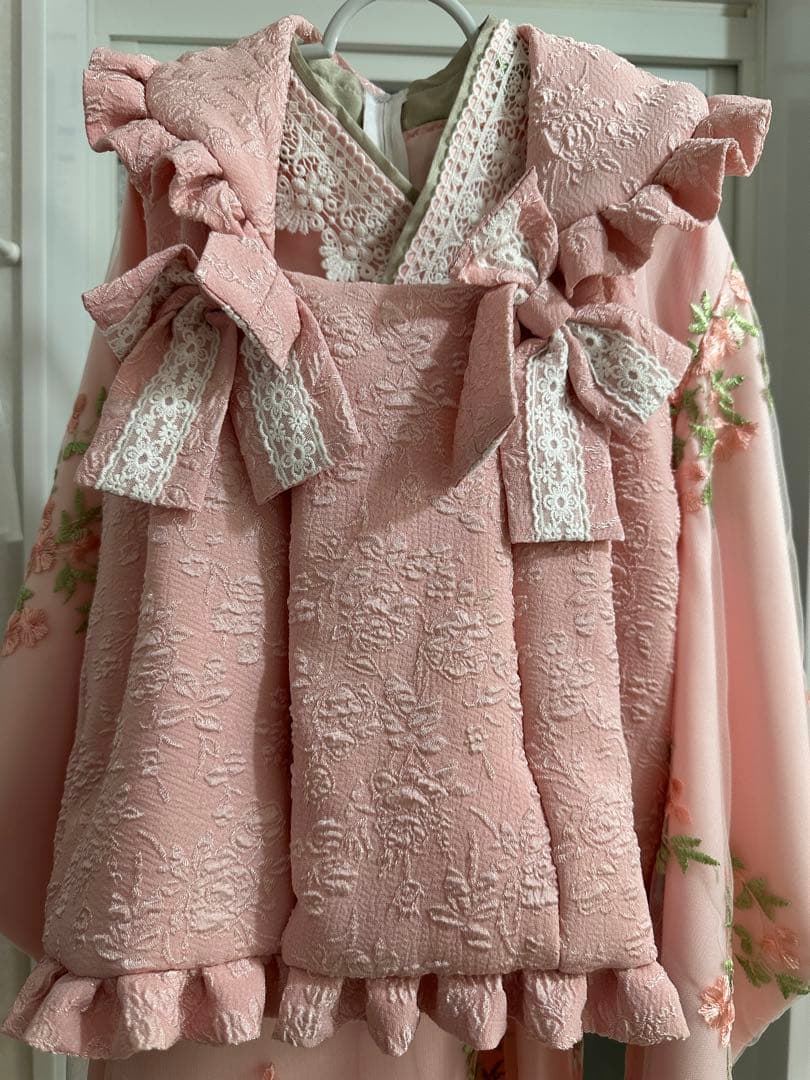 キャサリンコテージ/753/フラワーレース着物ワンピ+被布セット/100cm