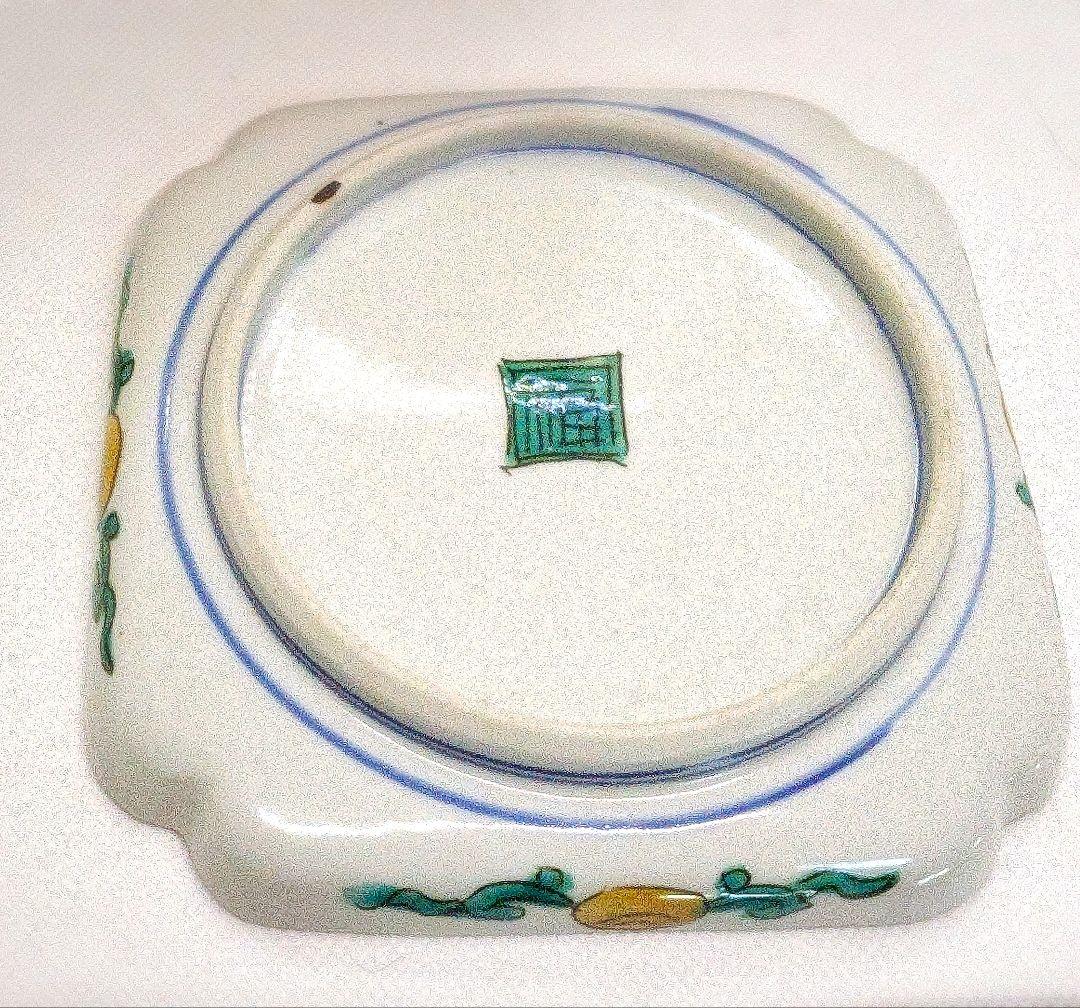 美品　九谷焼 ツバメの絵皿 5枚セット 角皿　角福 松寿堂造 竹林に燕図　色絵