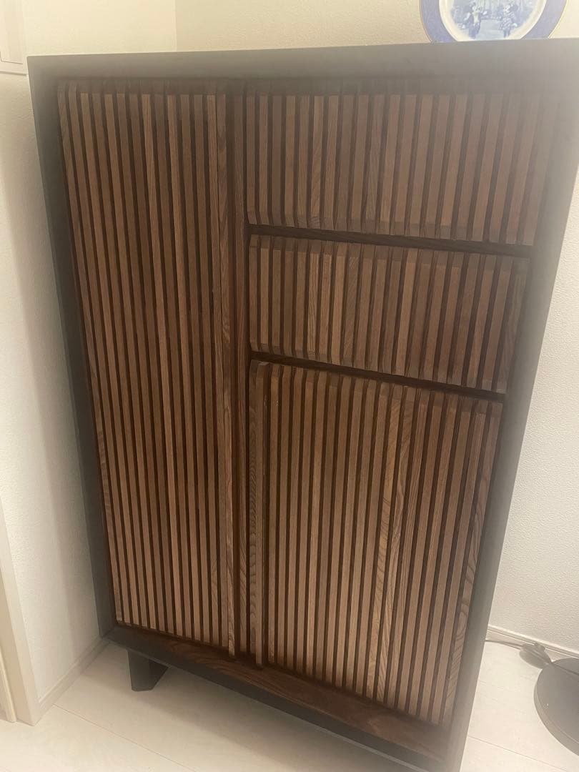 ネコヤナギ♪キャビネット 格子 オーク無垢材 棚 引き出し付収納 和モダン