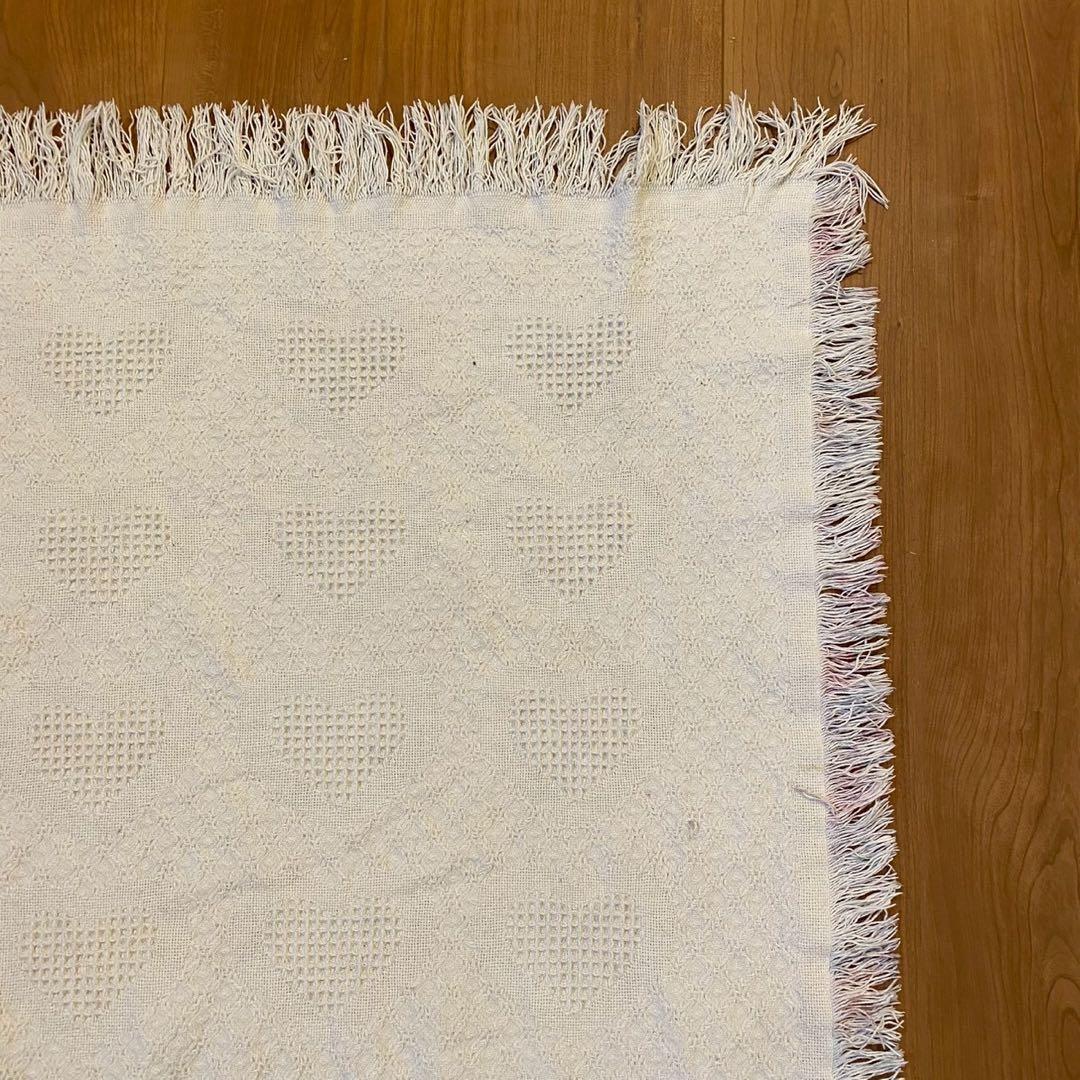 大人可愛い ハート×花柄 淡色パステル ゴブラン織 ラグ 133×111