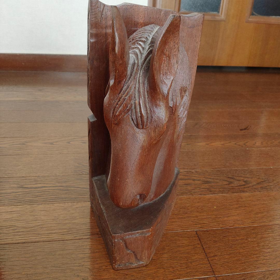 木製馬の彫刻 置物 約28cm高