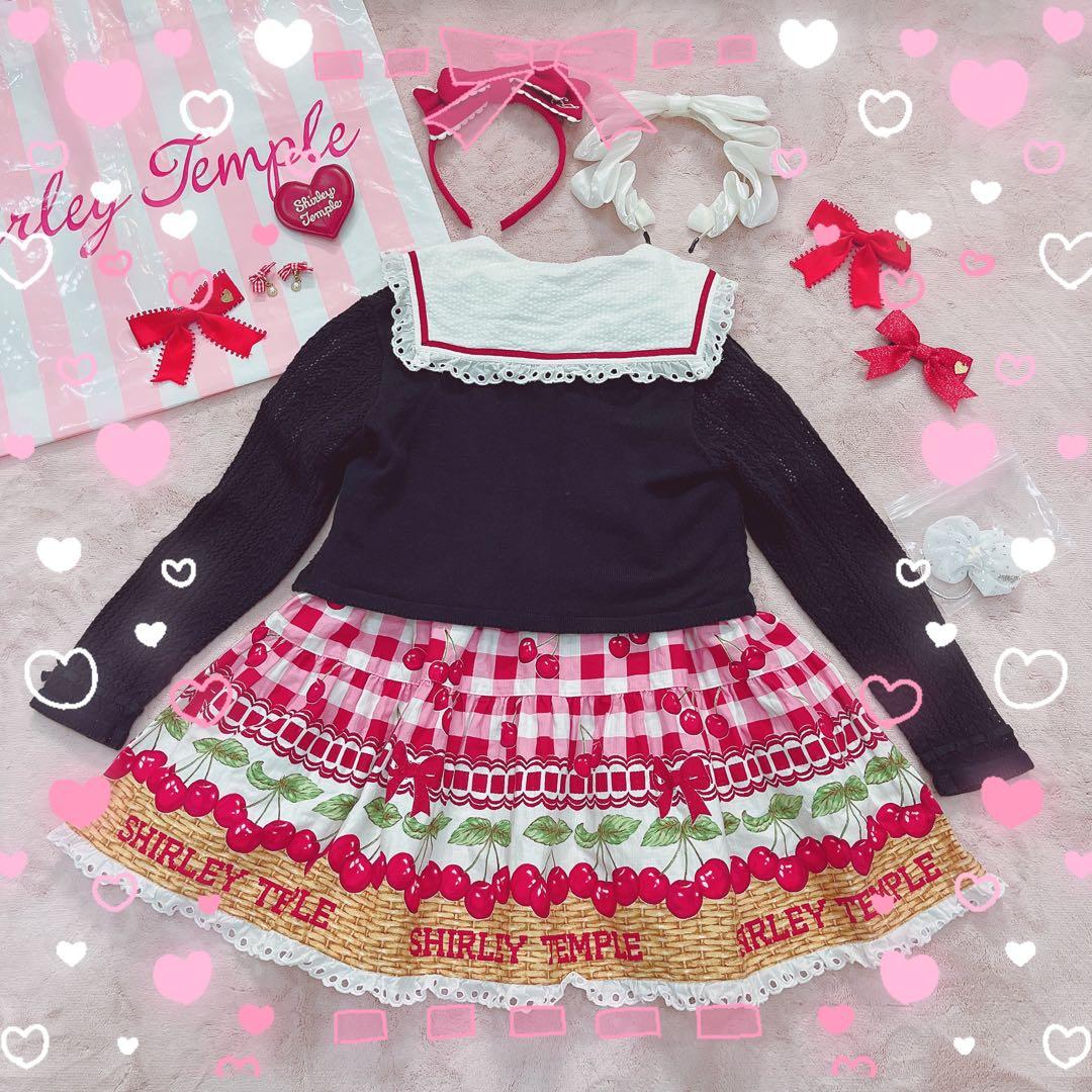 シャーリーテンプル❤️チェリーバスケット❤️ワンピ❤️チェック❤️メゾピアノ❤️カーデ❤️赤
