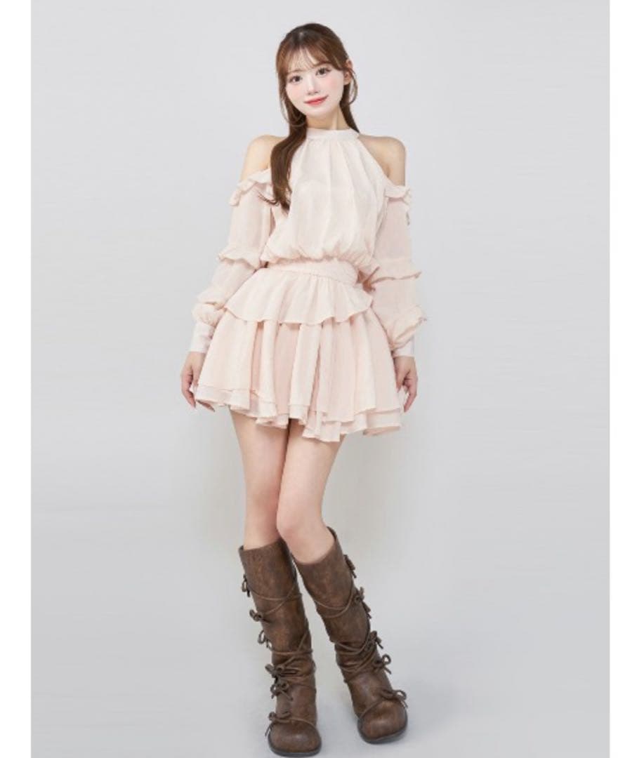 ボリュームシフォンミニワンピース