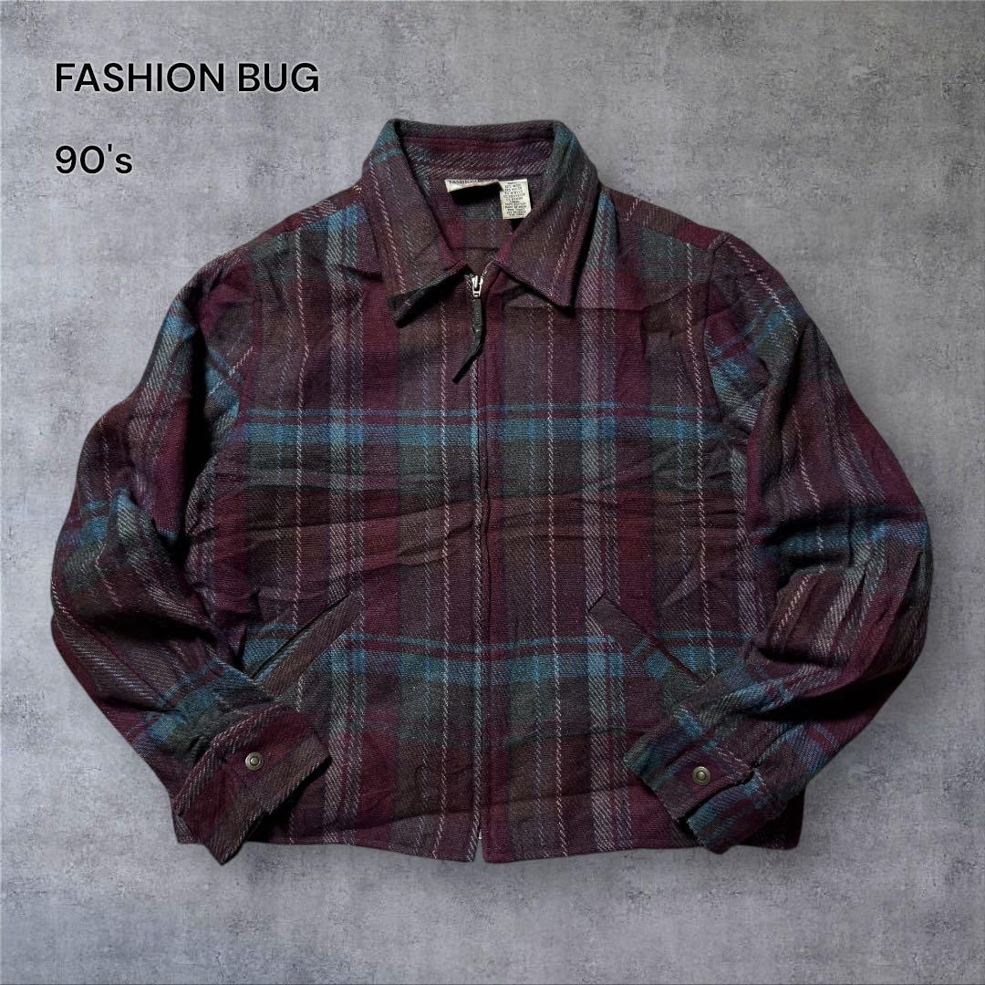 2348 古着90年代FASHION BUGウールハリントンジャケット短丈好配色