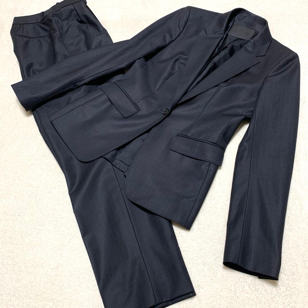 極美品【ICB】パンツスーツ セットアップ　大きいサイズ ストレッチ　ネイビー