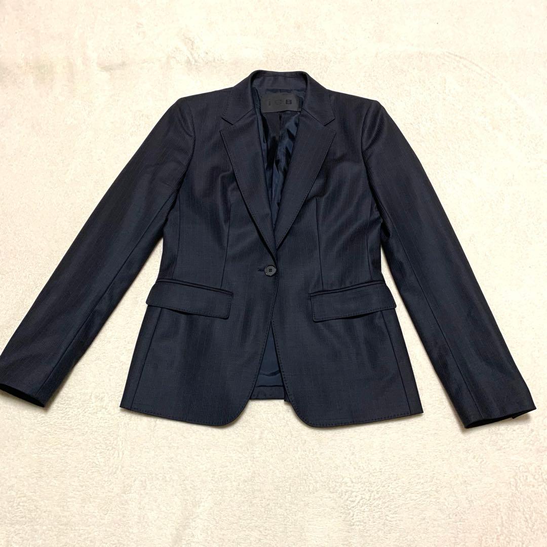 極美品【ICB】パンツスーツ セットアップ　大きいサイズ ストレッチ　ネイビー