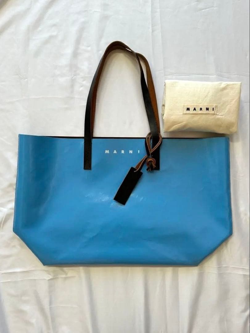 【MARNI】PVCバイカラーバッグ | ライトブルー&ブラウン袋付き
