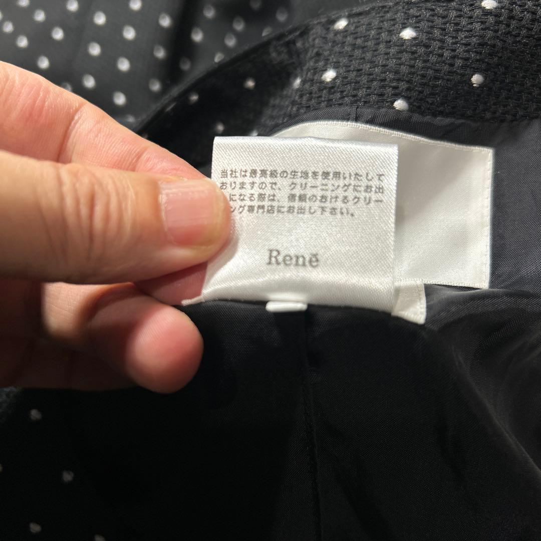 Rene ルネ　ノーカラーコート　ドット柄 34