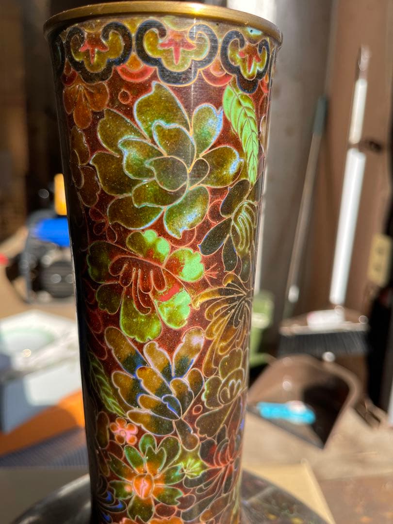 中国清時代 琺瑯彩　金属銅製花瓶 約40cm