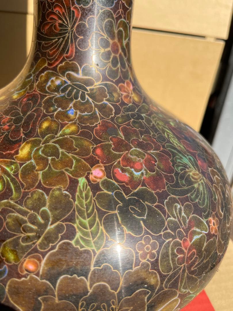 中国清時代 琺瑯彩　金属銅製花瓶 約40cm