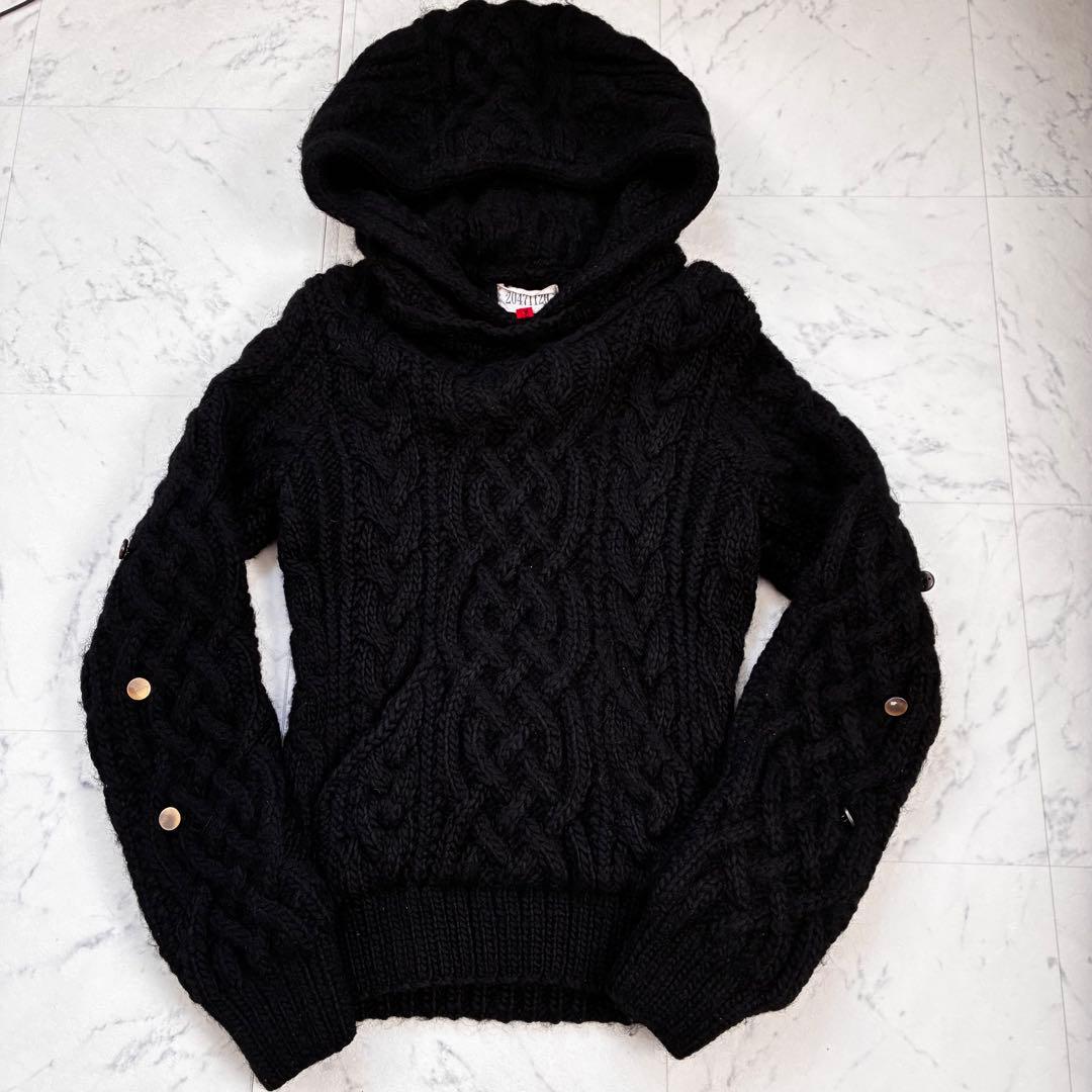 20471120 変形ニットパーカー ブラック Y2K M相当 90s